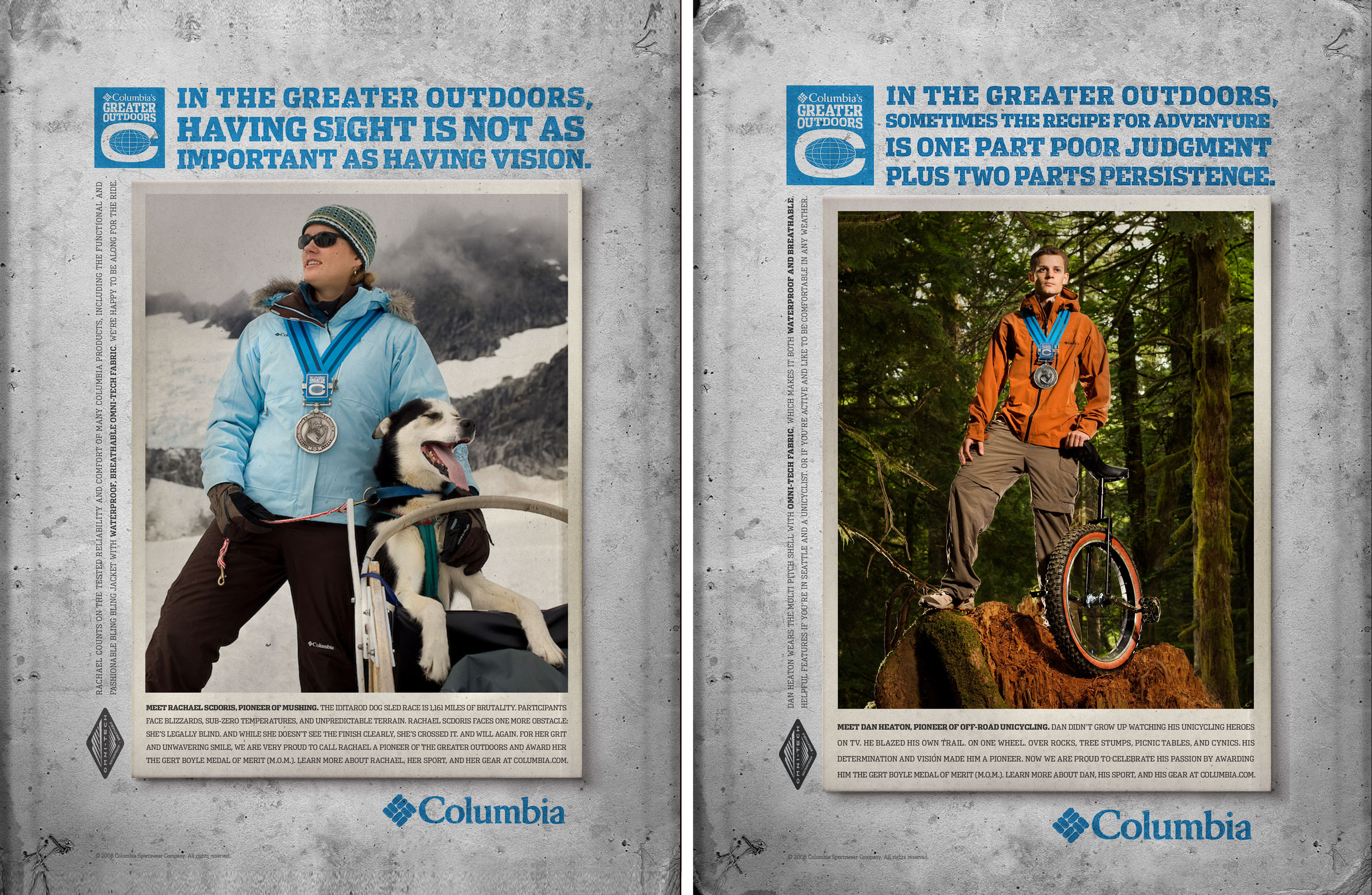 outdoor magazine spread for columbia sportsware